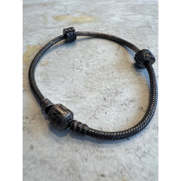 Pandora 925 Sterling Silver Snake Starter Bracelet with 2 Charm Clips Patina - Picture 2 of 5
